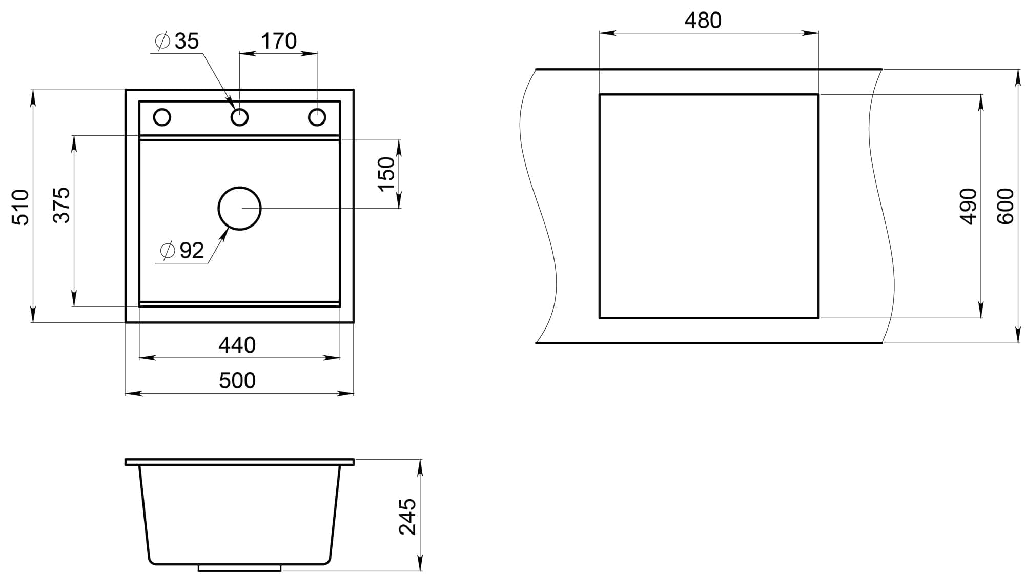 Превью картинка Кварцевая мойка GRANULA 5002, ШВАРЦ #4