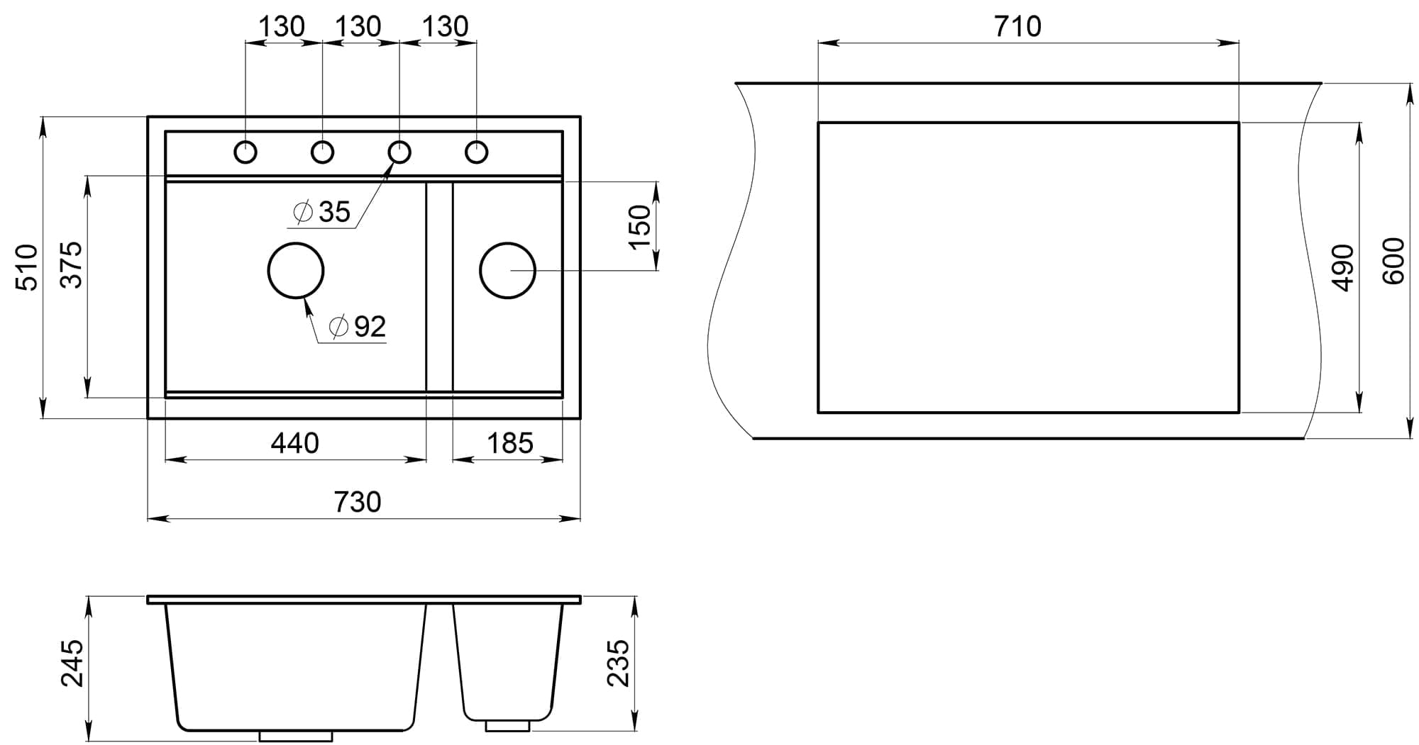 Превью картинка Кварцевая мойка GRANULA 7302, ЧЁРНЫЙ #4