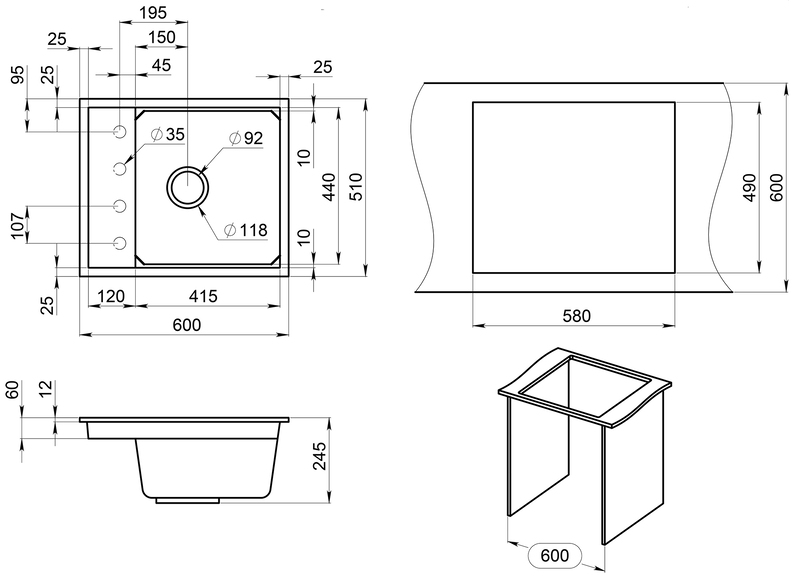 Превью картинка Кварцевая мойка GRANULA 6004, АЛЮМИНИУМ #5