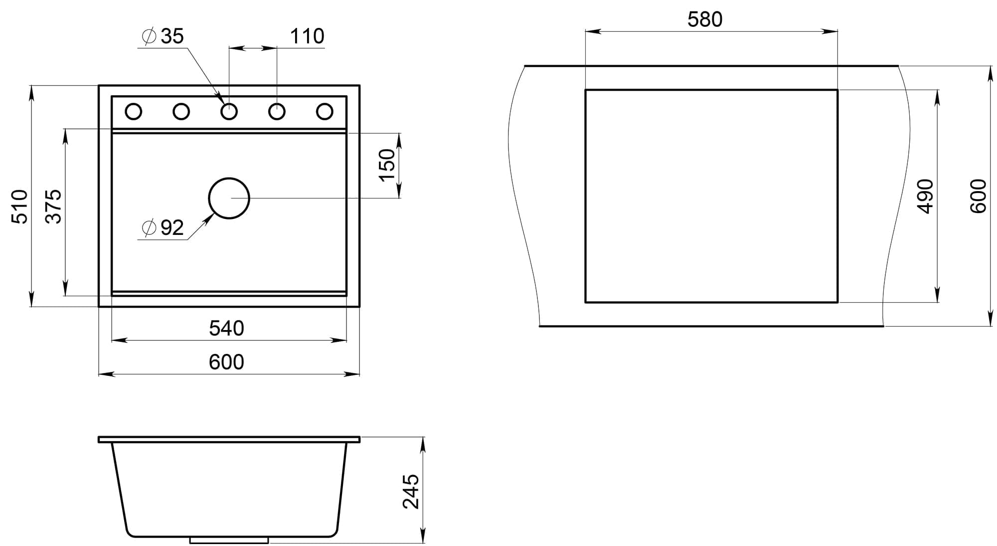 Превью картинка Кварцевая мойка GRANULA 6003, ШВАРЦ #4