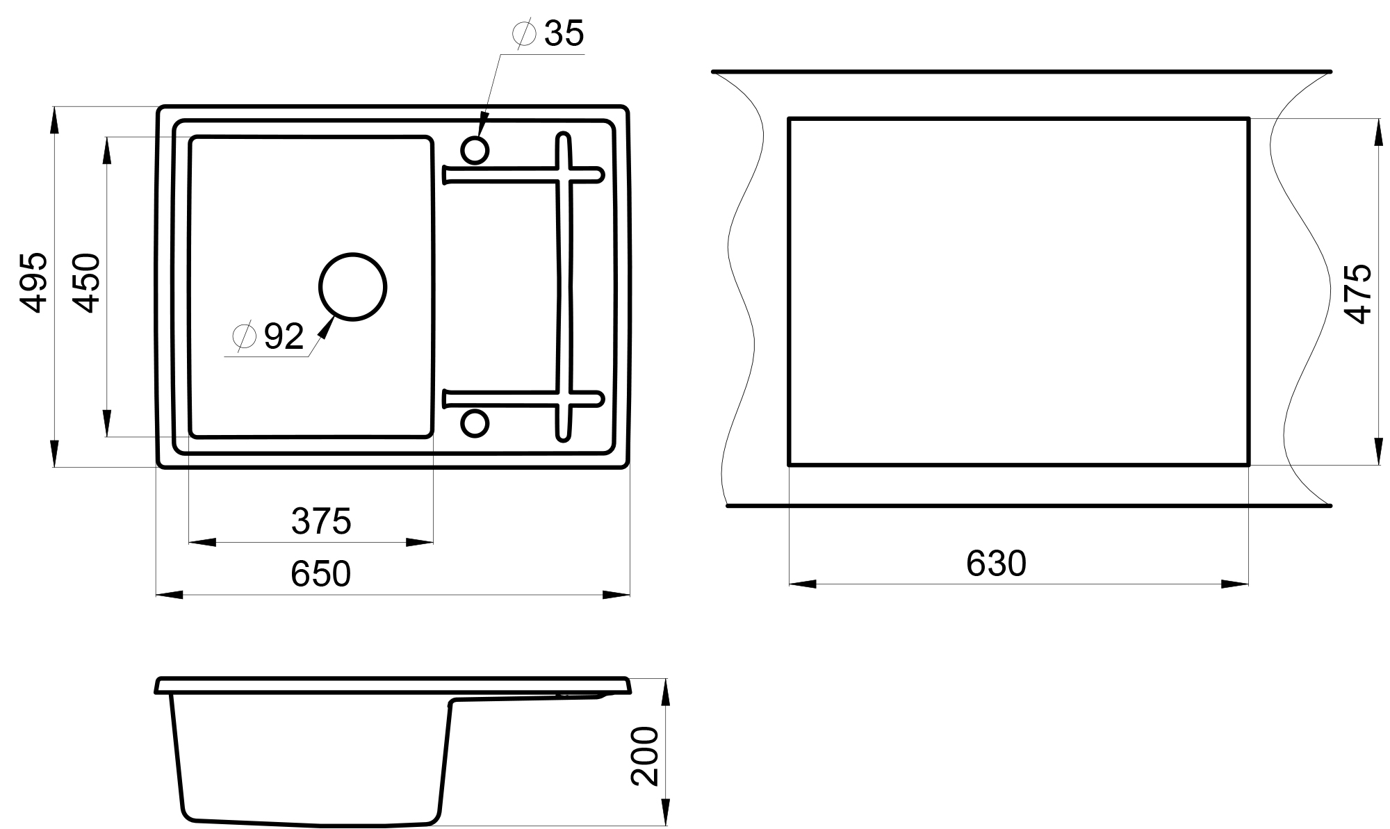 Превью картинка Кварцевая мойка GRANULA 6501, ШВАРЦ #4