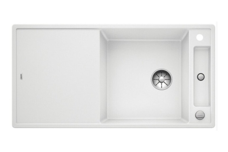 Фото Гранитная мойка Blanсo AXIA III XL 6 S-F SILGRANIT PuraDur белый, доска ясень c кл.-авт. InFino