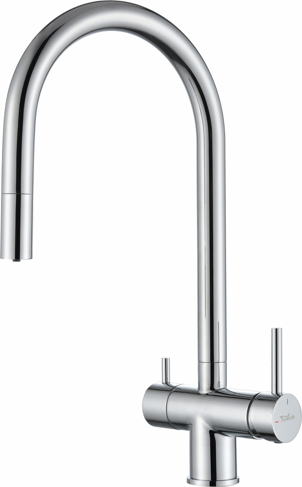 Фото Смеситель для кухни Rivelato Trevi U-обр. с краном питьевой воды и выдвижной лейкой D-35мм cromo