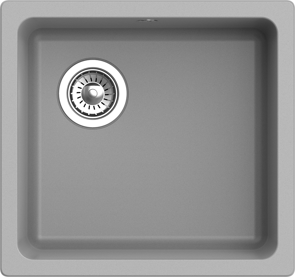 Фото Кварцевая мойка Rivelato BERKANA 45 подст.монтаж 1-чаш 485*455 grigio metallizzato
