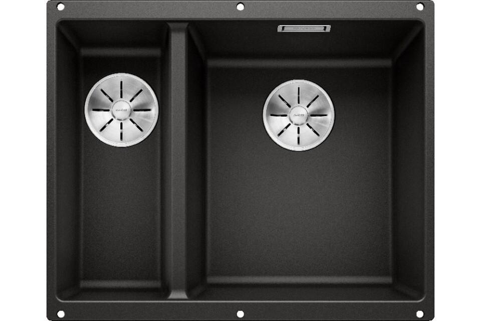 Фото Гранитная мойка Blanсo SUBLINE 340/160-U SILGRANIT PuraDur черный (чаша справа) с отв.арм. InFino