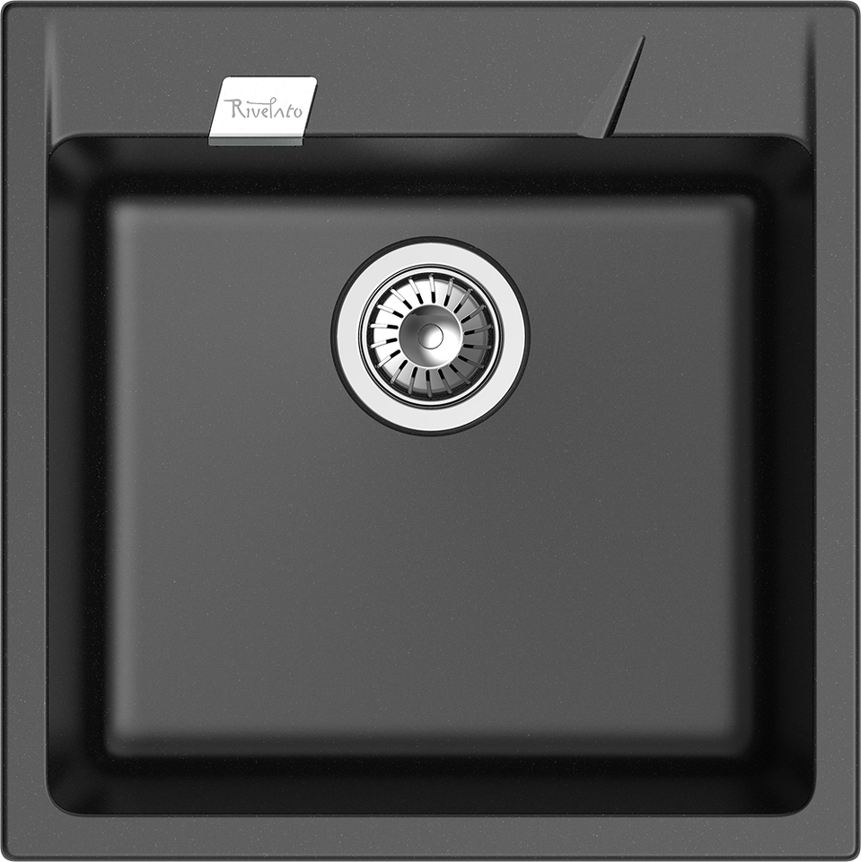 Фото Кварцевая мойка Rivelato RAUM 50 1-чаша 510*510мм nero