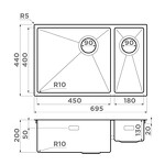 Превью картинка Металлическая мойка Omoikiri Taki 69-2-U/IF-L Side-IN нерж. сталь/нержавеющая сталь #5