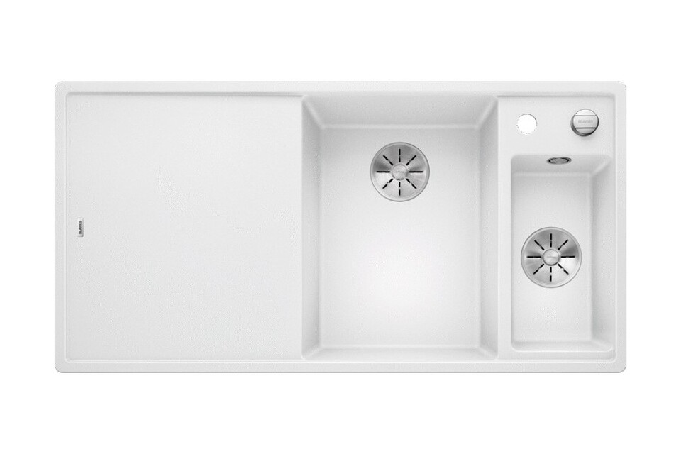 Фото Гранитная мойка Blanсo AXIA III 6 S SILGRANIT PuraDur белый чаша справа, доска стекло c кл.-авт. InFino