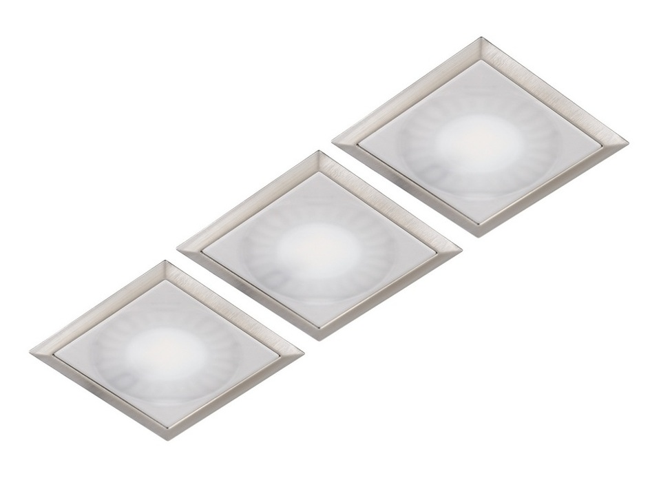 Фото Forma e Funzione Комплект из трансформатора и 3-х врезных светодиодных светильника SUN QUADRO, 24V, дневной, сталь