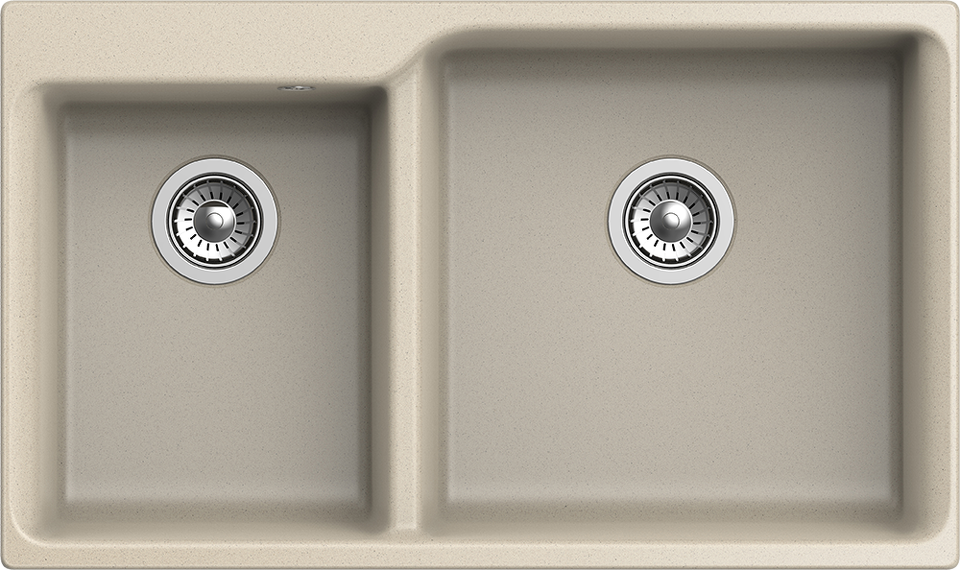 Фото Кварцевая мойка Rivelato AXEL 90D 2-чаши 870*520мм beige scuro