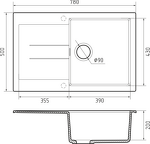 Превью картинка Гранитная мойка Rivelato LUMO 7850 1-чаш 780*500 Nero opaco #2
