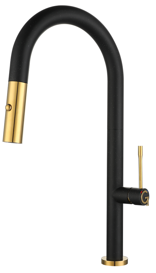 Фото Смеситель для кухни Rivelato Asti U-обр. с выдвижной лейкой D-35мм nero/oro