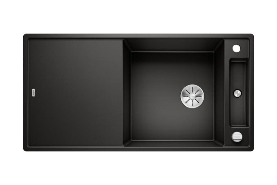 Фото Гранитная мойка Blanсo AXIA III XL 6 S SILGRANIT PuraDur черный, разделочный столик ясень c кл.-авт. InFino