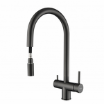 Превью картинка Смеситель для кухни Rivelato Trevi U-обр. с краном питьевой воды и выдвижной лейкой D-35мм PVD black #4