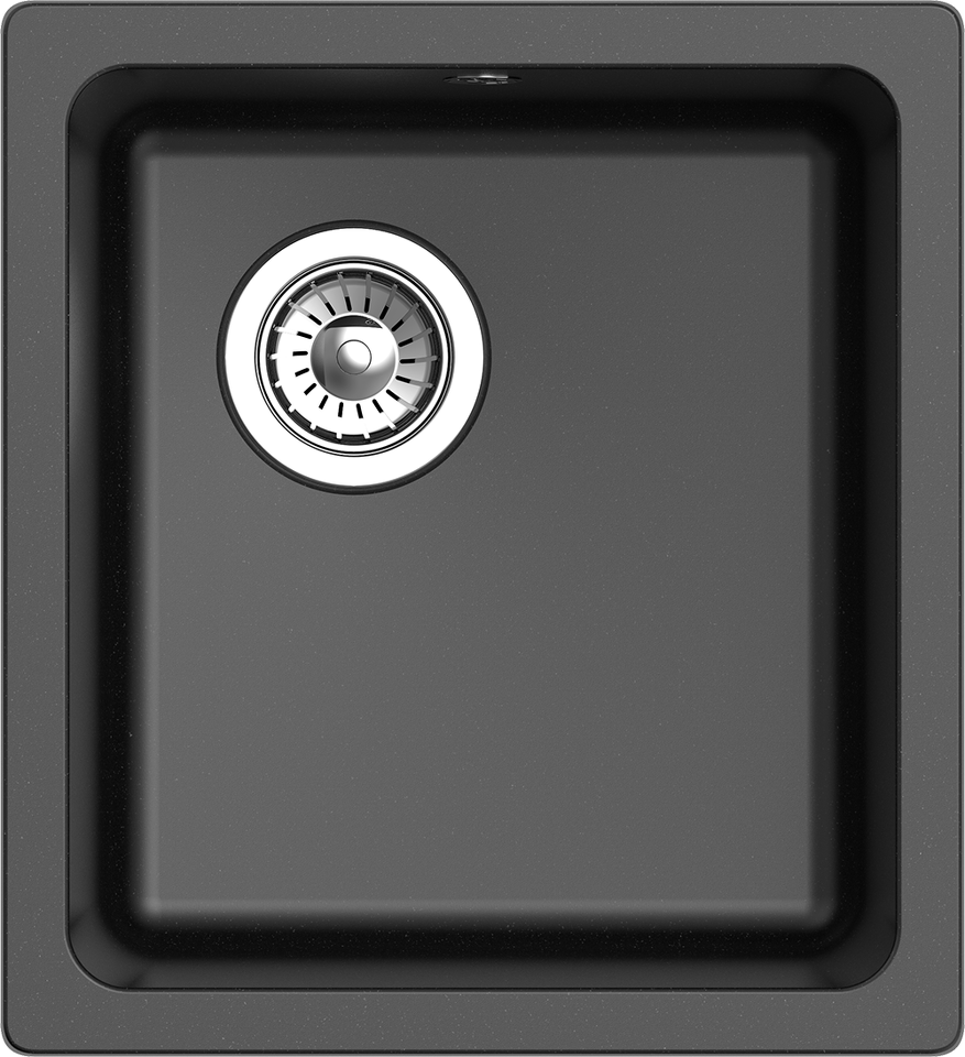 Фото Кварцевая мойка Rivelato BERKANA 35 подст.монтаж 1-чаш 415*455 nero