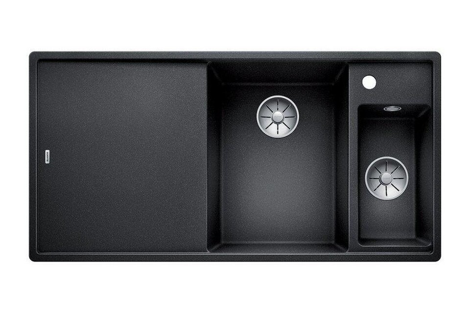 Фото Гранитная мойка Blanсo AXIA III 6 S-F SILGRANIT PuraDur антрацит чаша справа, доска стекло c кл.-авт. InFino