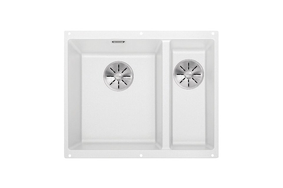 Фото Гранитная мойка Blanсo SUBLINE 340/160-U SILGRANIT PuraDur белый (чаша слева) с отв.арм. InFino