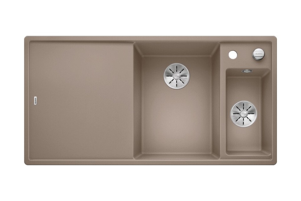 Фото Гранитная мойка Blanсo AXIA III 6 S SILGRANIT PuraDur серый беж чаша справа, доска стекло c кл.-авт. InFino