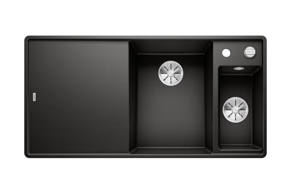 Фото Гранитная мойка Blanсo AXIA III 6 S-F SILGRANIT черный чаша справа, доска стекло c кл.-авт. InFino