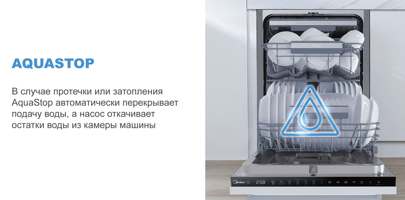 Преимущества Посудомоечная машина 45см встраиваемая Midea Встраиваемая посудомоечная машина MID45S440i