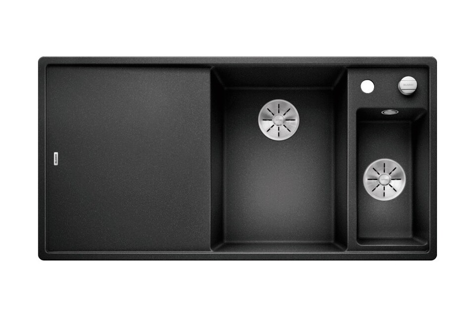 Фото Гранитная мойка Blanсo AXIA III 6 S-F SILGRANIT PuraDur антрацит чаша справа, доска ясень c кл.-авт. InFino