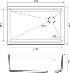 Превью картинка Гранитная мойка Rivelato LINO 654-R 1-чаш 650*440 brina #3