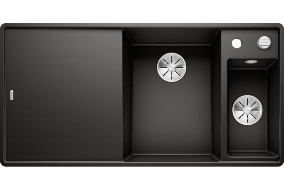 Фото Гранитная мойка Blanсo AXIA III 6 S-F SILGRANIT черный чаша справа, доска ясень c кл.-авт. InFino