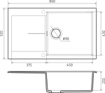 Превью картинка Гранитная мойка Rivelato LUMO 8650 1-чаш 860*500 Bianca #2