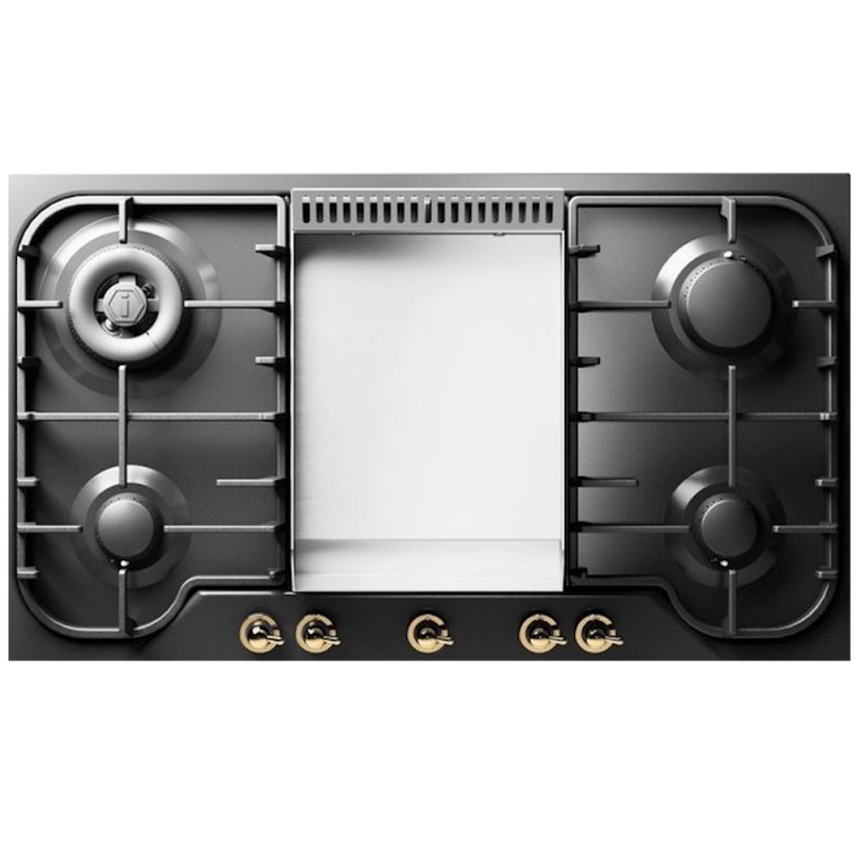 Фото Газовая варочная панель ILVE HCB90FDN/MGG матовый графит (фурн. латунь)