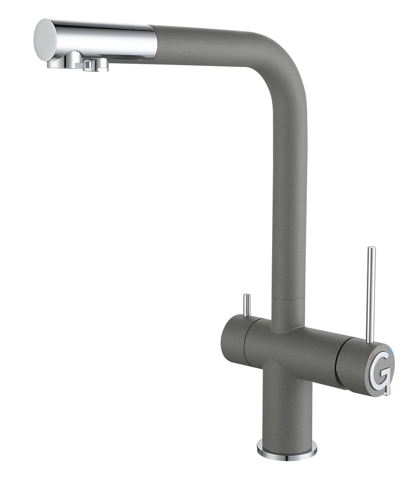 Фото Смеситель для кухни Rivelato Lugano Г-обр. с краном питьевой воды D-35мм grigio metallizzato/cromo