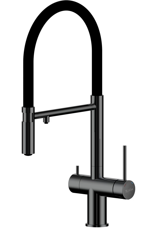 Фото Смеситель для кухни Rivelato Adria U-обр. гибкий излив с краном питьевой воды D-35мм PVD black