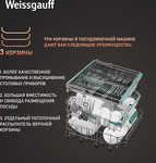 Превью картинка Посудомоечная машина 60см встраиваемая Weissgauff BDW 6151 Inverter Touch AutoOpen Timer Floor #11