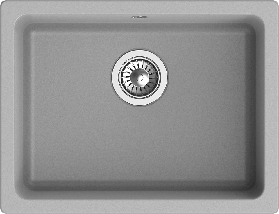 Фото Кварцевая мойка Rivelato BERKANA 50 подст.монтаж 1-чаш 560*430 grigio metallizzato