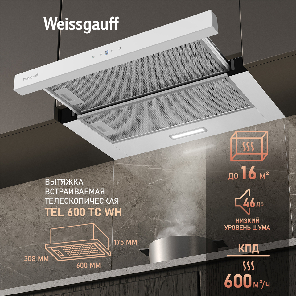 Фото Встраиваемая вытяжка Weissgauff TEL 600 TC WH