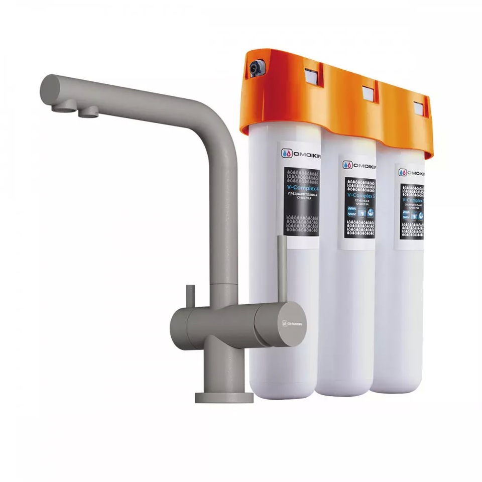 Фото Смеситель для кухни Omoikiri Nagano-GR-P + Pure drop Lite