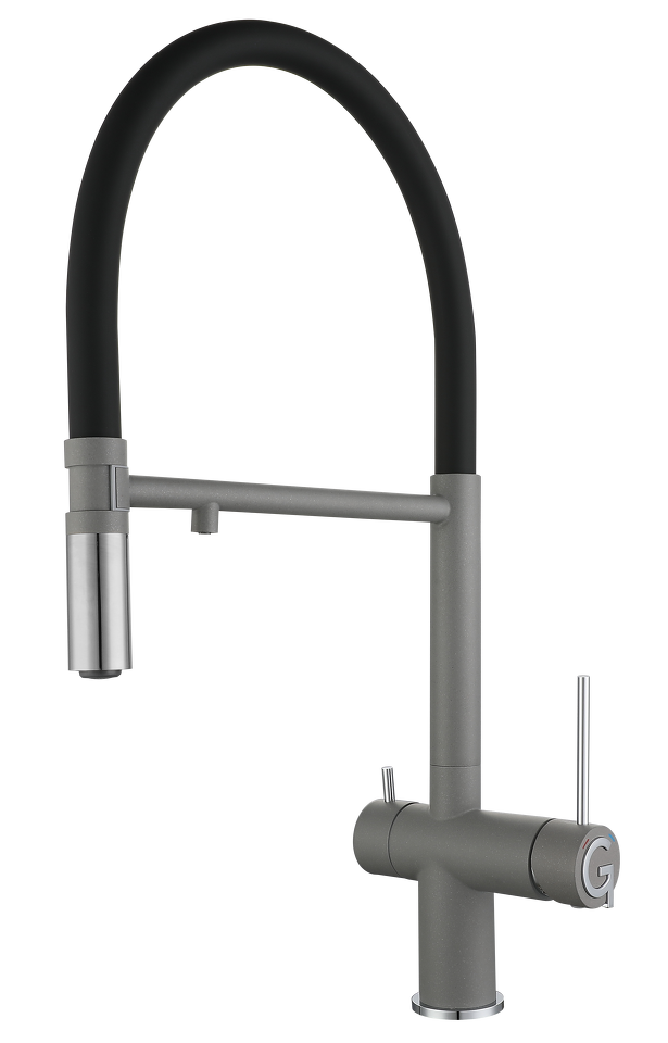 Фото Смеситель для кухни Rivelato Adria U-обр. гибкий излив с краном питьевой воды D-35мм grigio metallizzato/cromo