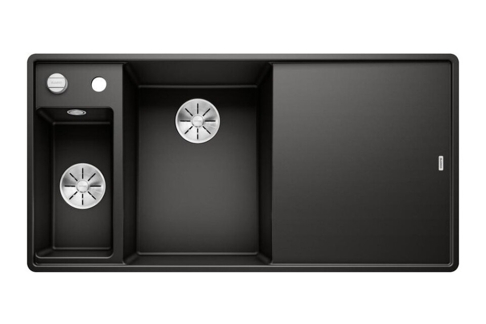 Фото Гранитная мойка Blanсo AXIA III 6 S-F SILGRANIT  черный чаша слева, доска ясень c кл.-авт. InFino®