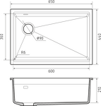 Превью картинка Гранитная мойка Rivelato LINO 654-L 1-чаш 650*440 antracite #3