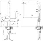 Превью картинка Смеситель для кухни Rivelato Lugano Г-обр. с краном питьевой воды D-35мм grigio metallizzato/cromo #2