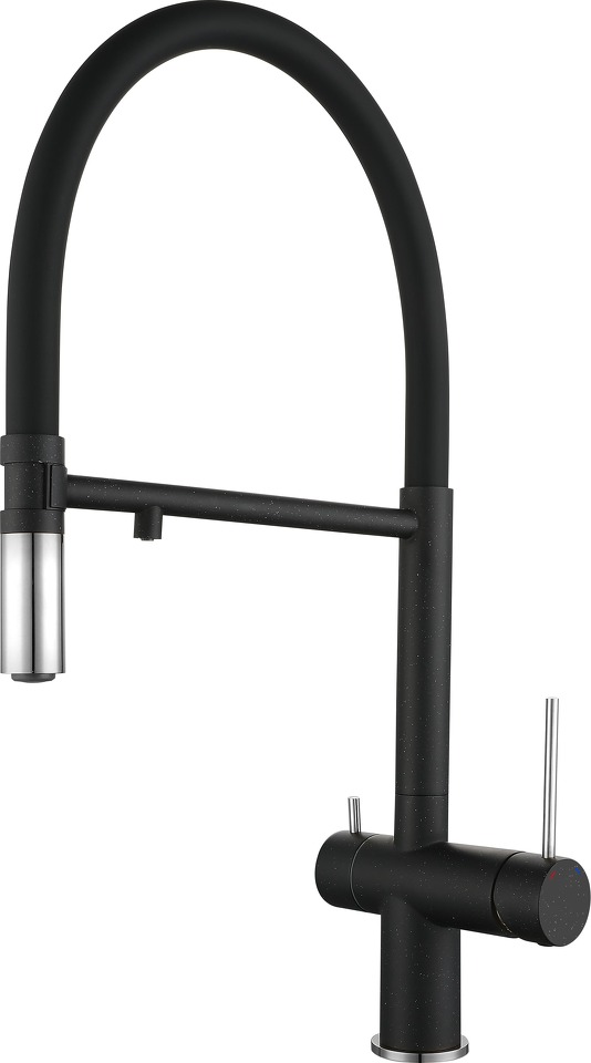 Фото Смеситель для кухни Rivelato Adria U-обр. гибкий излив с краном питьевой воды D-35мм nero/cromo